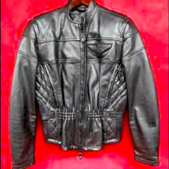 Harley Davidson Womens Small Heavy Leather Jacket W/Impact Padding